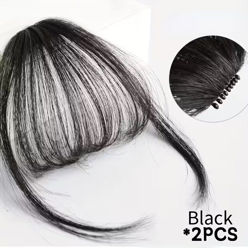 2pcs Fringe Air Bangs with Sideburns Hair Clip In Hair Extensions-All-Handmade Textile Process Heat Resistant Hairpieces for Women/s